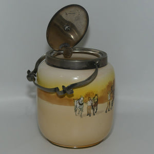 Royal Doulton Coaching Days biscuit barrel | mechanical EP lid and fancy handle D2716