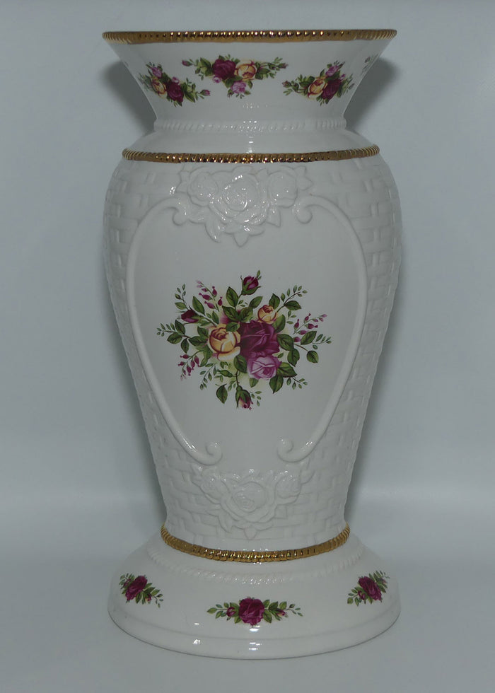 Royal Albert Old Country Roses tall basket weave vase | Gilt trim #1