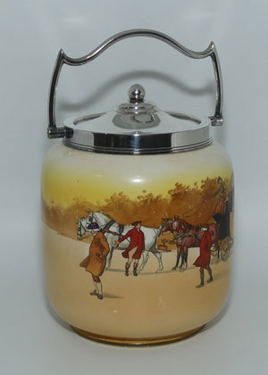 Royal Doulton Coaching Days biscuit barrel | EP lid and handle