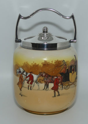 Royal Doulton Coaching Days biscuit barrel | EP lid and handle
