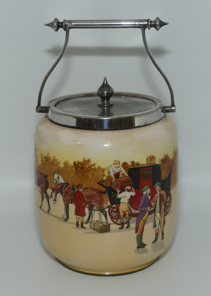 Royal Doulton Coaching Days biscuit barrel | pointy EP lid and handle D2716