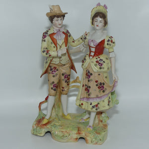 Victorian era Lady and Gent bisque figurine group | c.1890