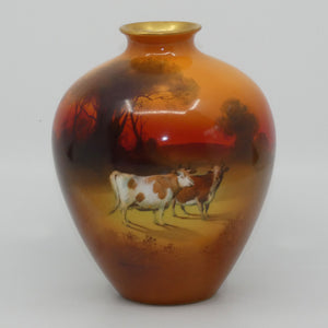 royal-doulton-hand-painted-and-gilt-cattle-bulbous-vase-brown