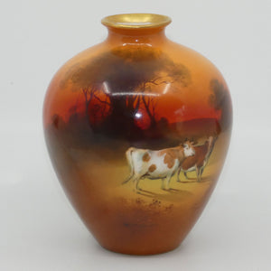 royal-doulton-hand-painted-and-gilt-cattle-bulbous-vase-brown