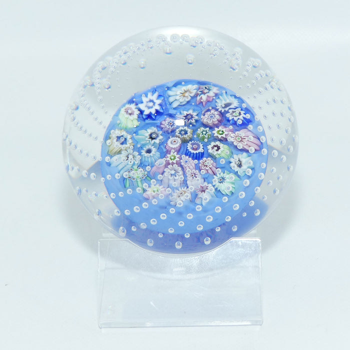 John Deacons Scotland Scattered Millefiori large paperweight | Bubbles | Milky Blue