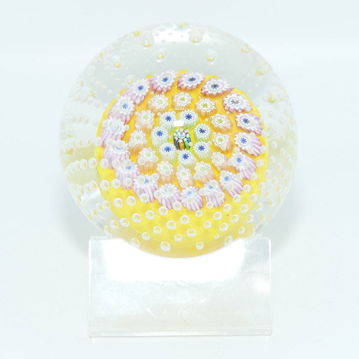 John Deacons Scotland Concentric Millefiori large paperweight | Bubbles | Yellow