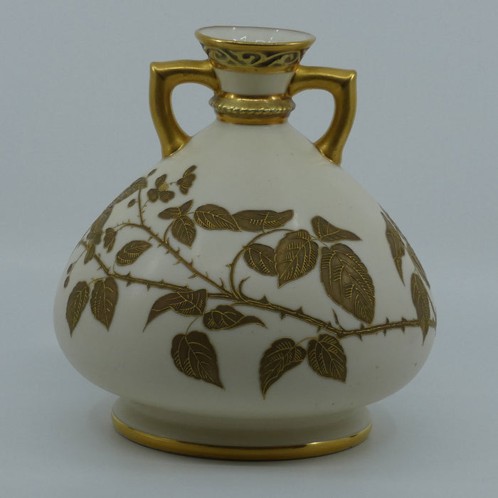 Royal Worcester Blush Ivory hand painted bulbous gilt vase