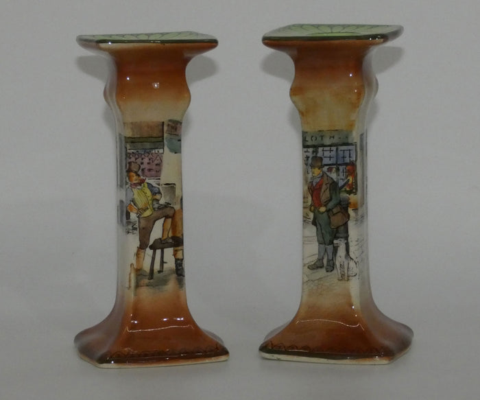 Royal Doulton Dickens Sam Weller and Bill Sykes Pelican pair of candlesticks D2973
