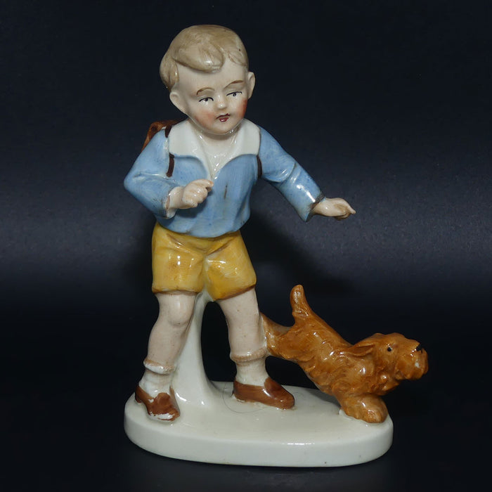 Carl Scheidig Kunstporzellan Germany Schoolboy with Dog figurine