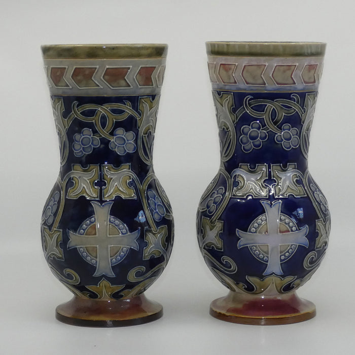Royal Doulton stoneware pair of Art Nouveau Celtic design vases