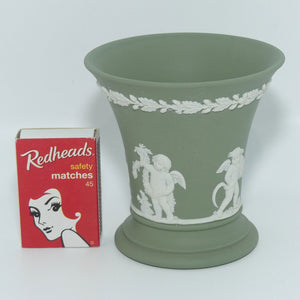 Wedgwood Jasper | White on Sage Green | Cherubs Flaired and Footed vase 