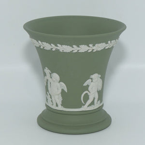 Wedgwood Jasper | White on Sage Green | Cherubs Flaired and Footed vase 
