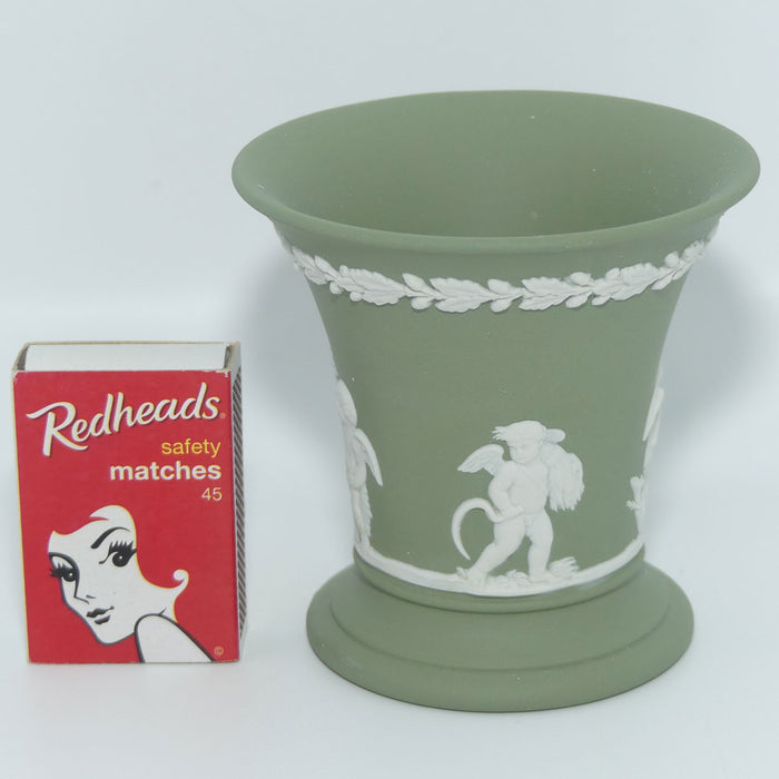 Wedgwood Jasper | White on Sage Green | Cherubs Flaired and Footed vase #2