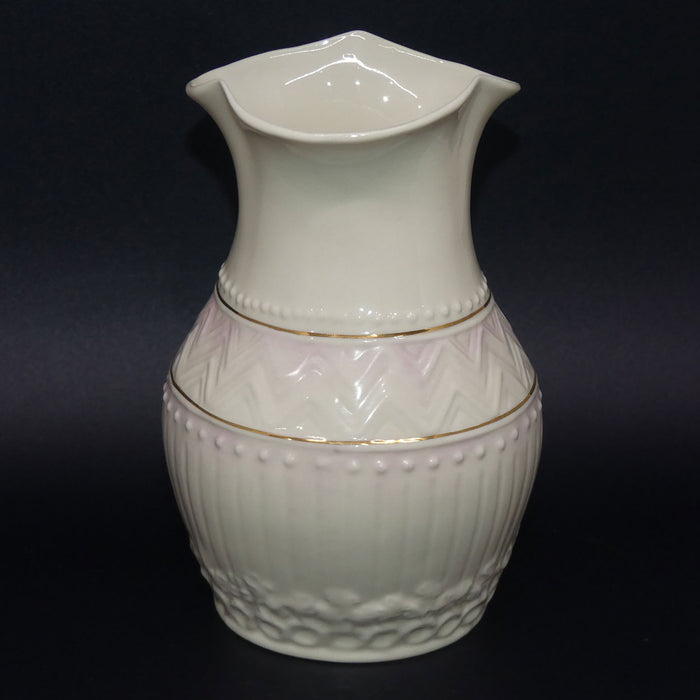 Belleek Embossed Chevrons pattern vase | Fluted Rim | Pink | Gold Mark