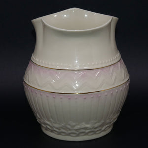 belleek-embossed-chevrons-pattern-wide-vase-fluted-rim-pink-brown-mark
