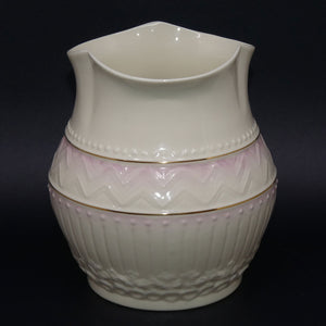 belleek-embossed-chevrons-pattern-wide-vase-fluted-rim-pink-brown-mark