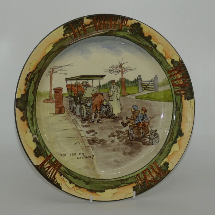 Royal Doulton Early Motoring chop plate D2406: 'Itch yer on...