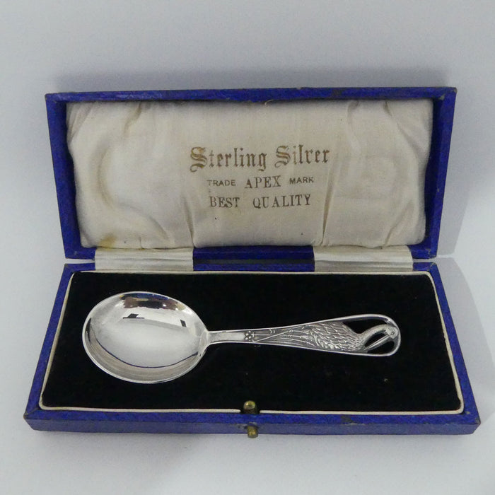Sterling Silver Christening spoon | Stork motif | Apex