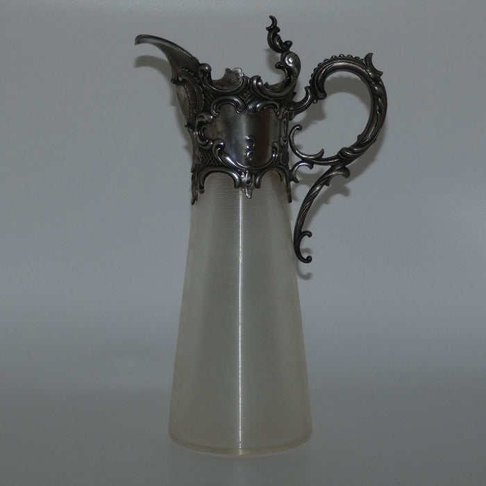 Late Victorian Brittania metal mounted threaded glass claret jug