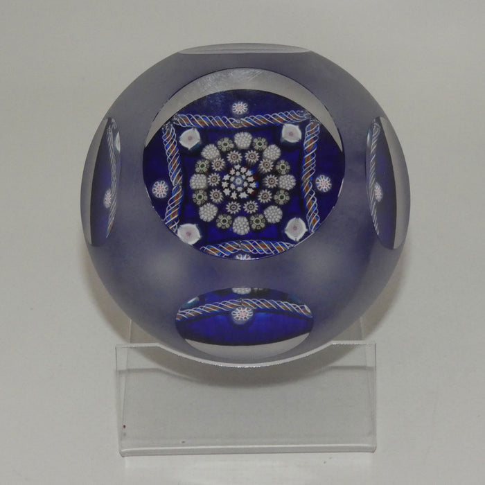 John Deacons Scotland Clichy Square Facetted and Sandblasted Magnum paperweight (Blue)