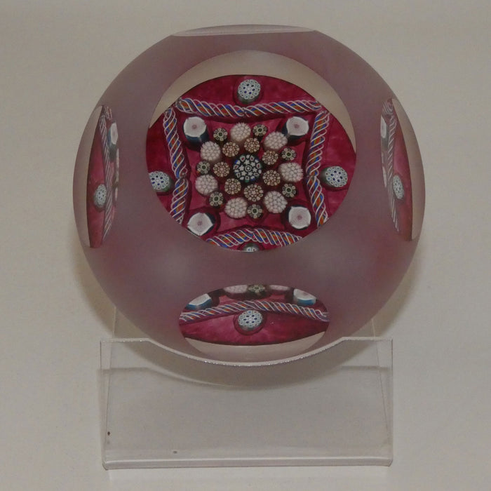 John Deacons Scotland Clichy Square Facetted and Sandblasted Magnum paperweight (Ruby)