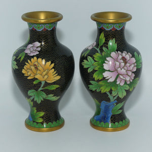 pair-of-mid-century-cloisonne-vases-pattern-matched-black-ground-pink-and-yellow-flowers