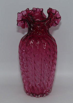 vintage-victorian-style-cranberry-glass-frilled-edge-tall-melon-shape-vase