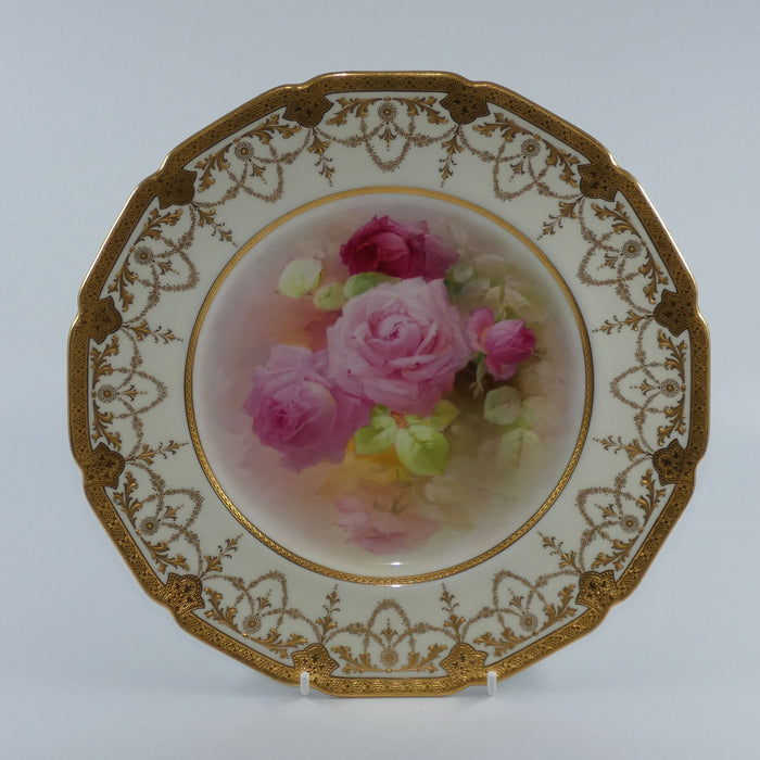 Royal Doulton hand painted & heavily gilt Roses plate (Curnock)