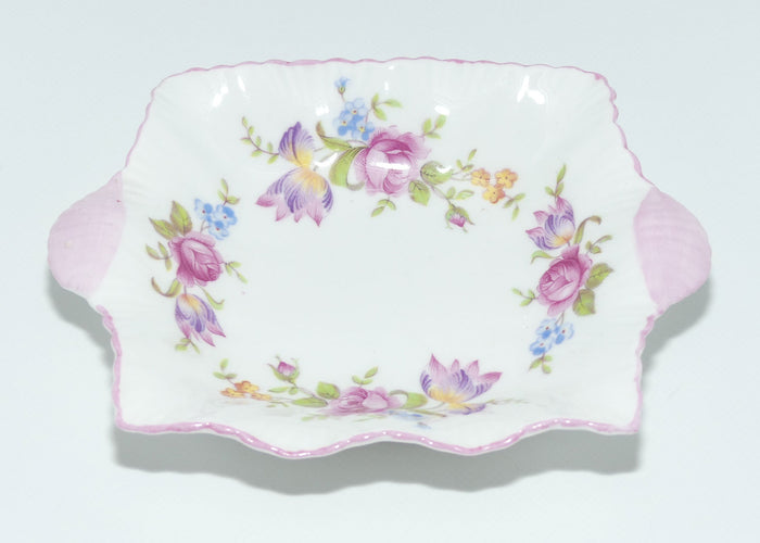 Shelley Dainty shape Floral pattern dish #1 | Pink tab handles