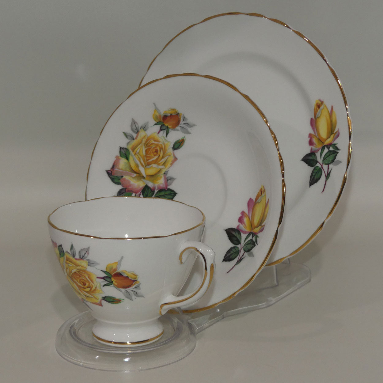 Delphine Bone China Yellow Rose trio Roundabout Antiques