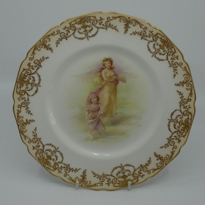 Royal Doulton hand painted and gilt Young Maiden and Child with fruit plate (Dix)