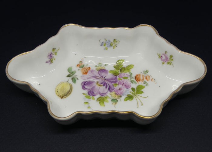 Dresden Germany hand painted floral sprays dish with fluted shape