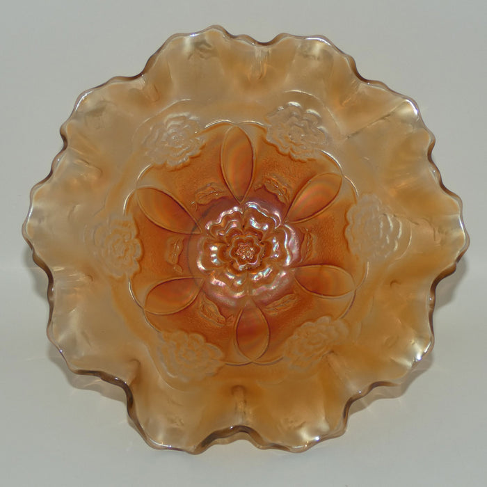 Dugan Marigold Carnival Glass Double Stem Rose pattern bowl #2