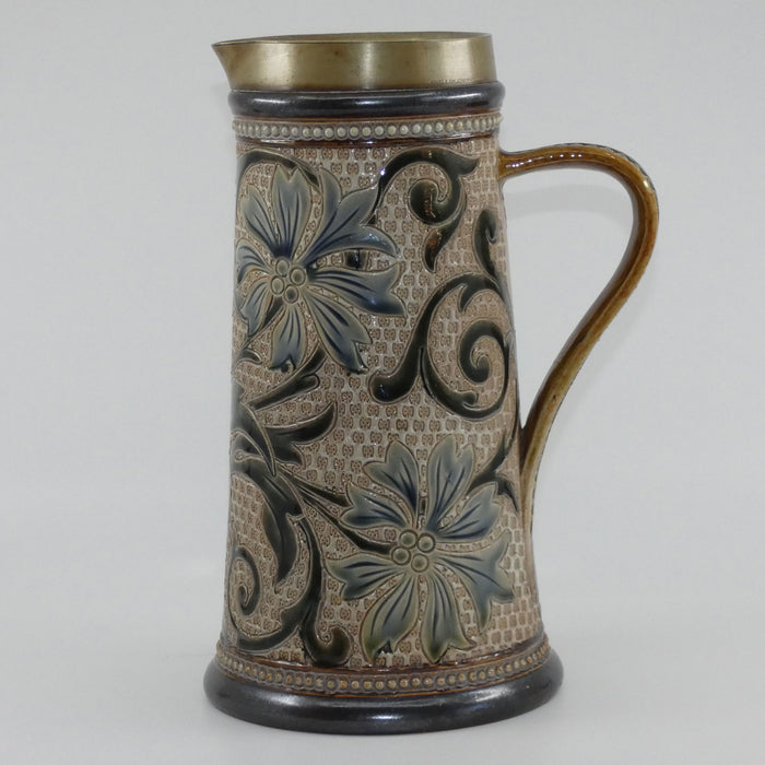 Doulton Lambeth Louisa E Edwards stoneware ale jug with applied beads and incised foliage