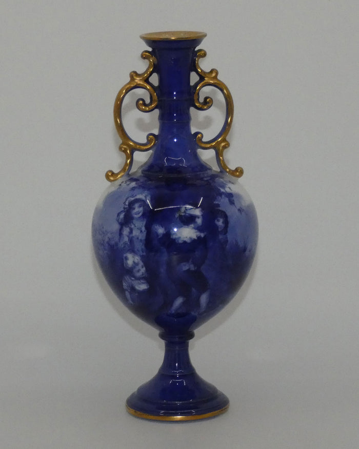Royal Doulton Blue Childrens fine bone china fancy handles bulbous vase (Hide & Seek)