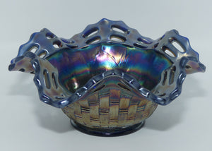 Fenton Carnival Glass bowl | Pierced Gallery | Basket Weave pattern