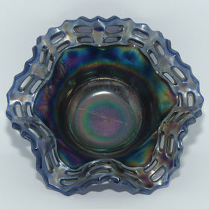 Fenton Carnival Glass bowl | Pierced Gallery | Basket Weave pattern
