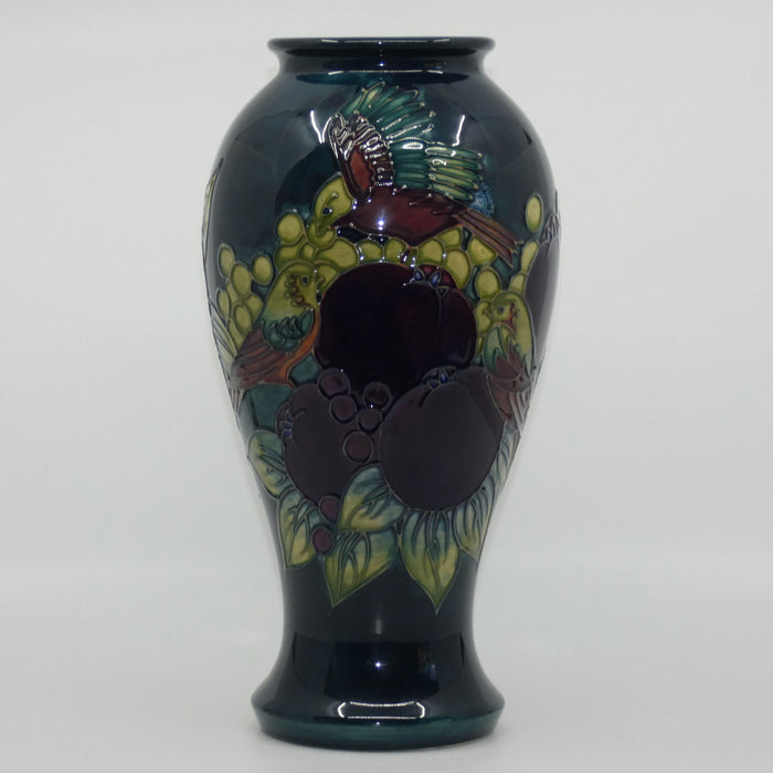 Moorcroft Finches tall vase (Blue/Green)