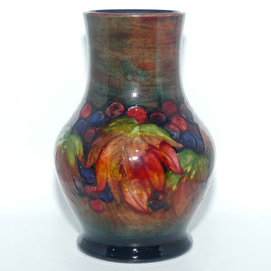 William Moorcroft Flambe Leaves and Fruit bulbous vase | c.1926 - 1945 | Flambe Tints