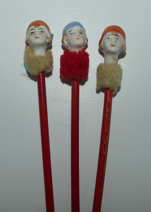 Collection of 3 Art Deco Flapper Girl Half Doll Pencil Toppers