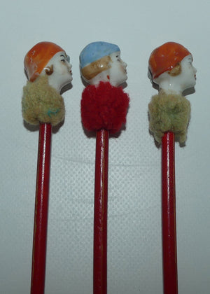 Collection of 3 Art Deco Flapper Girl Half Doll Pencil Toppers