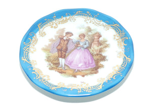 Limoges France Traditional Courting Couple miniature plate | 7cm | Blue Border Gilt Decor