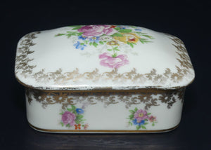 Limoges France Floral decorated gilt trim rectangular trinket box