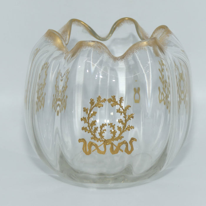 Edwardian era Gilt trim and hand decorated glass bowl