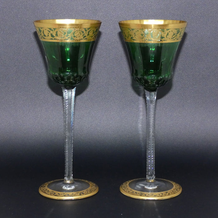 St Louis Crystal France Green Thistle Wine glasses | Gilt Open Border