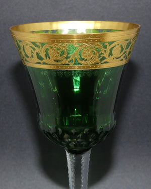 st-louis-crystal-france-green-thistle-wine-glasses-gilt-open-border