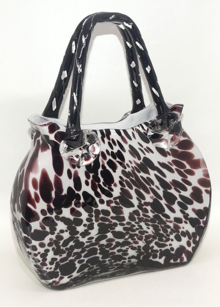 Hand Blown Glass Faux Tortoiseshell pattern handbag vase | Large size
