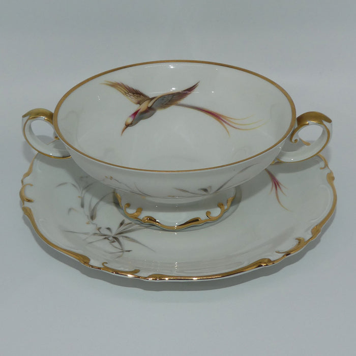Heinrich and Co Selb Bavaria Bird pattern soup coupe and underplate