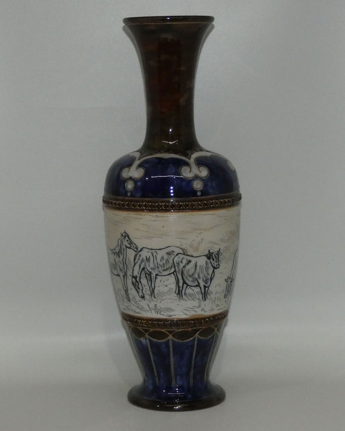 Doulton Lambeth Hannah Barlow tall vase with Horses and Cattle
