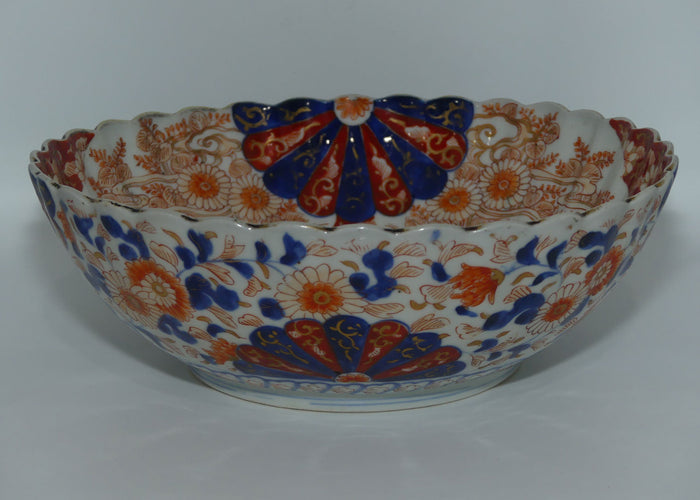 Japanese Imari hand painted fluted rim large bowl c.1890 | Red and Blue